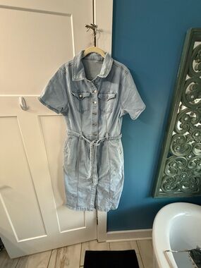 Light Blue Denim Shirt Dress with Tie Waist